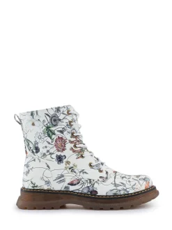 Wit - Pavers Lace Up Floral Boots