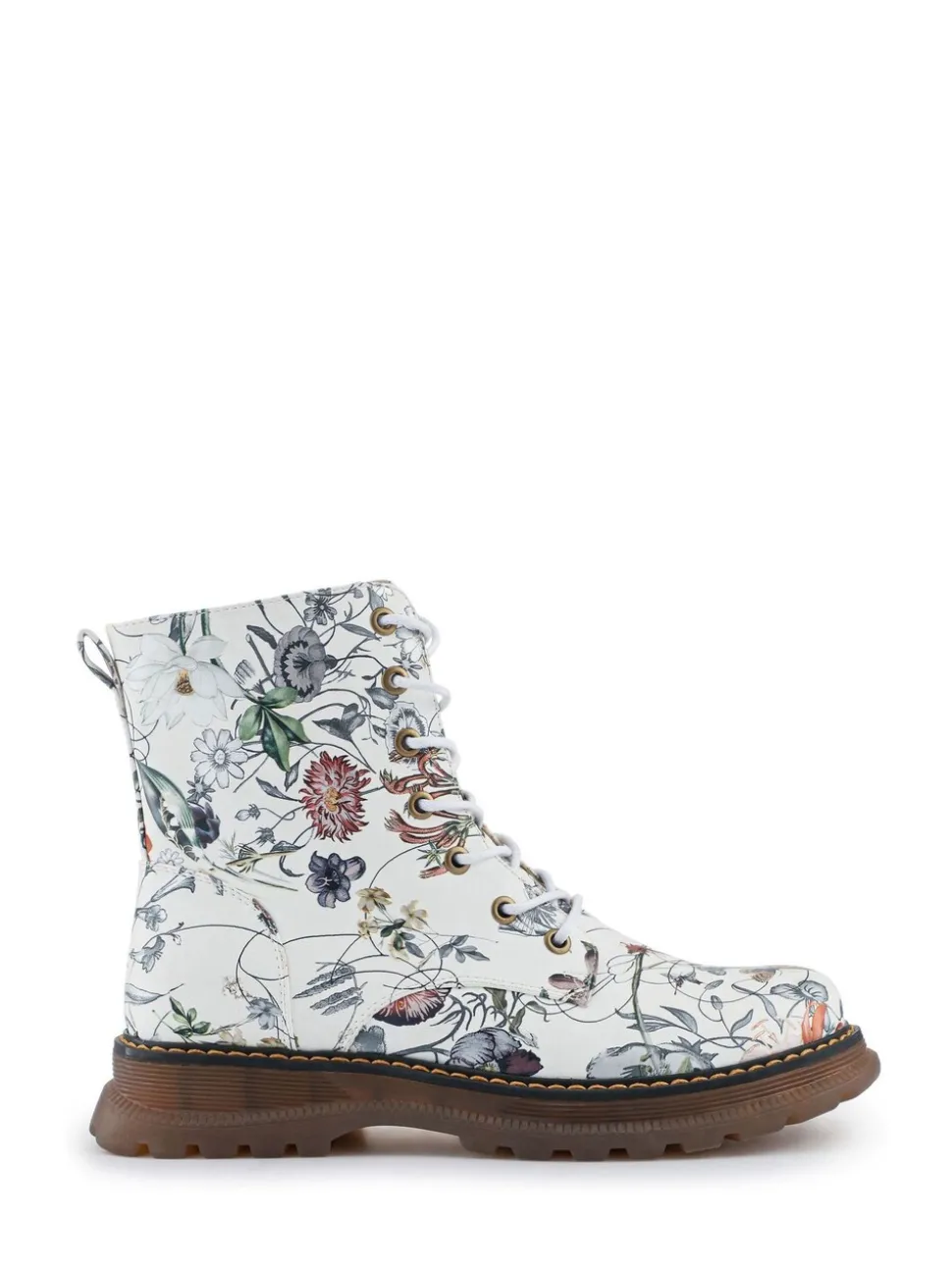 Wit - Pavers Lace Up Floral Boots