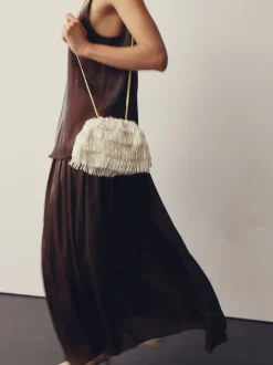 Wit - Pearl Effect Embellished Fringe Clutch Bag