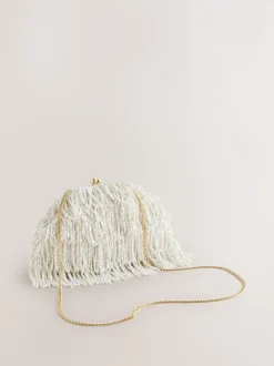 Wit - Pearl Effect Embellished Fringe Clutch Bag