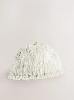 Wit - Pearl Effect Embellished Fringe Clutch Bag