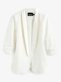 Wit - Pieces blazer met gerimpelde mouwen