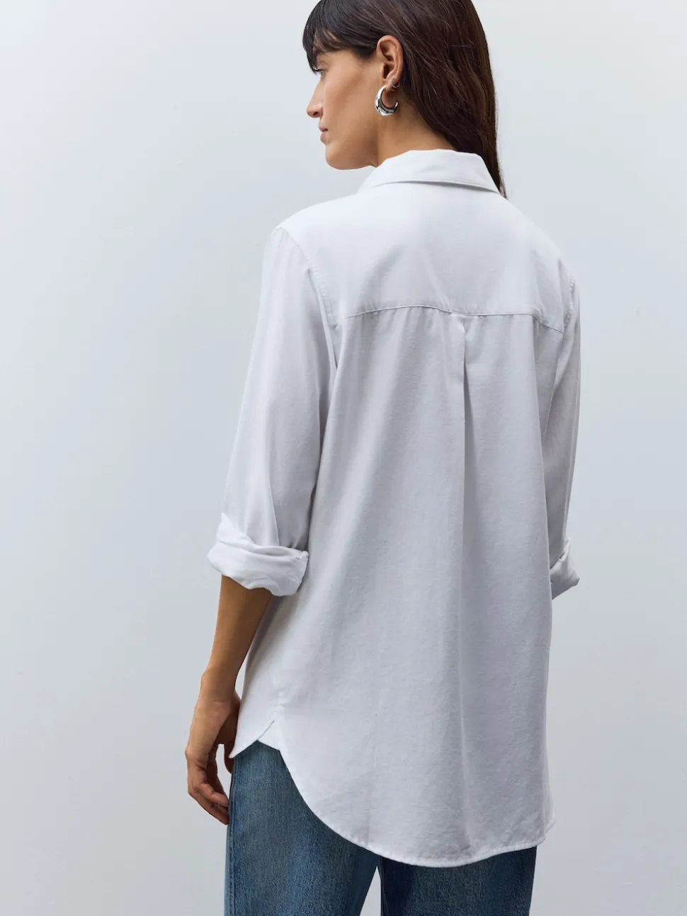 Wit - Ruimvallend 100% katoenen button-down casual overhemd met lange mouwen