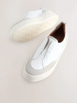 Wit - Signature leren instapsneakers met dikke zool en plateauzool