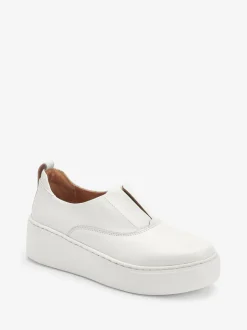 Wit - Signature leren sneakers met dikke plateauzolen en sleehak