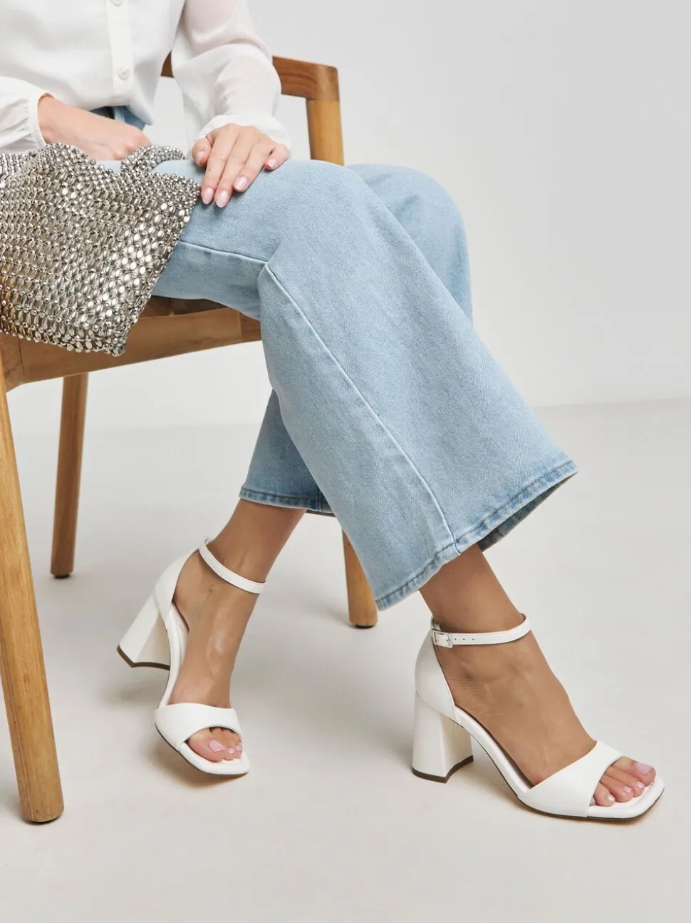 Wit - Simply Be Barely There sandalen met blokhak en extra wijde pasvorm