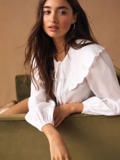 Wit - Statement Collar Broderie Long Sleeve Blouse