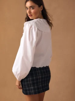 Wit - Statement Collar Broderie Long Sleeve Blouse