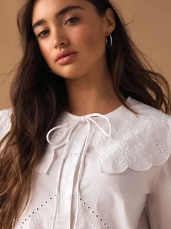 Wit - Statement Collar Broderie Long Sleeve Blouse