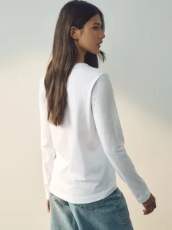 Wit - T-shirt met lange mouwen en ronde hals