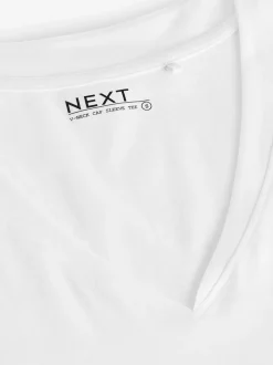 Wit - T-shirt met V-hals en kapmouwtjes