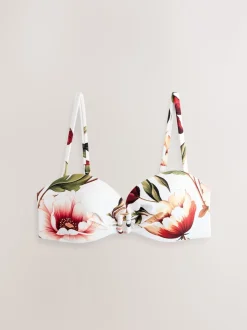 Wit en Rood Bloemen - Bandeaubikinitop met beugel