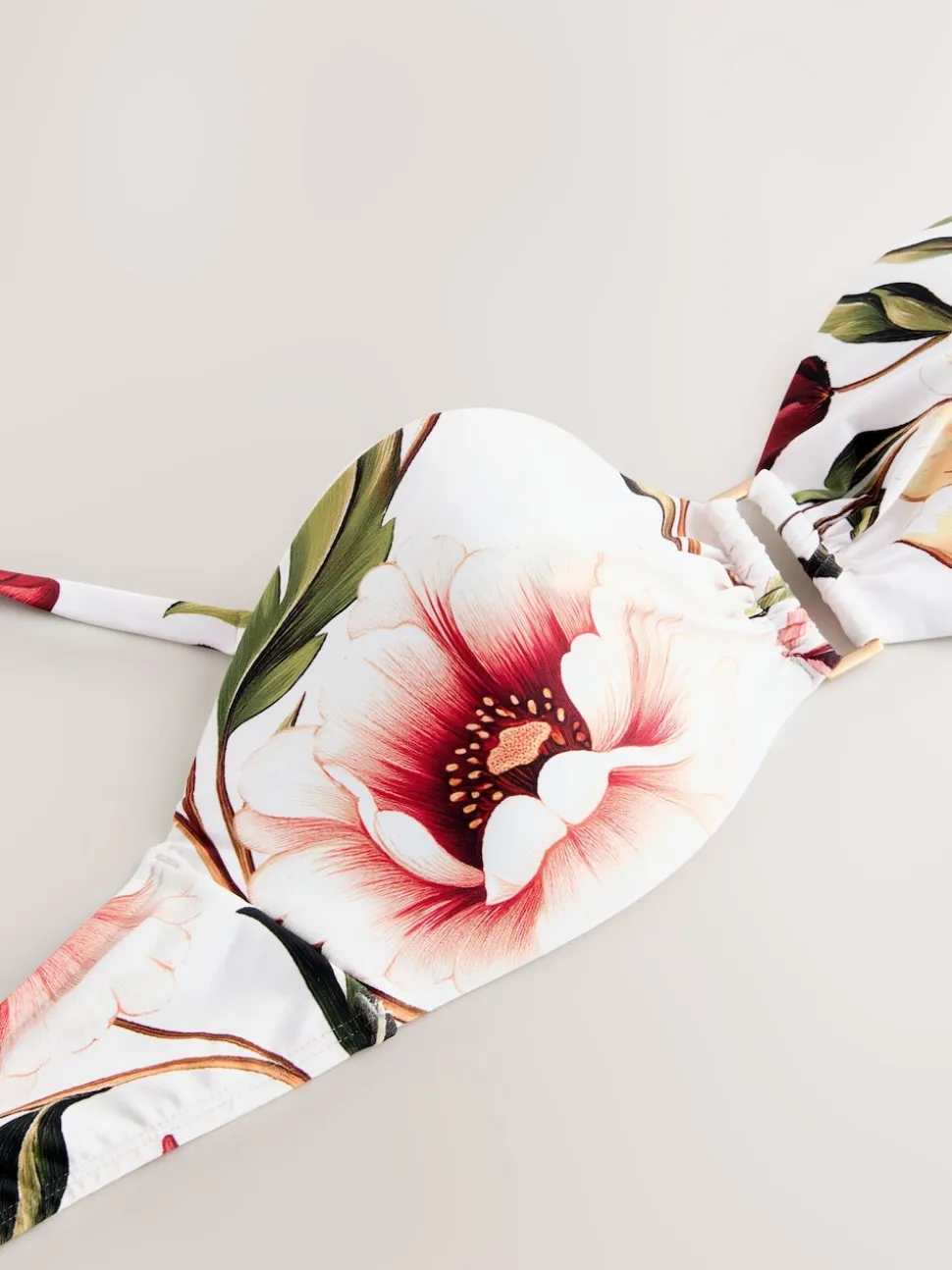 Wit en Rood Bloemen - Bandeaubikinitop met beugel