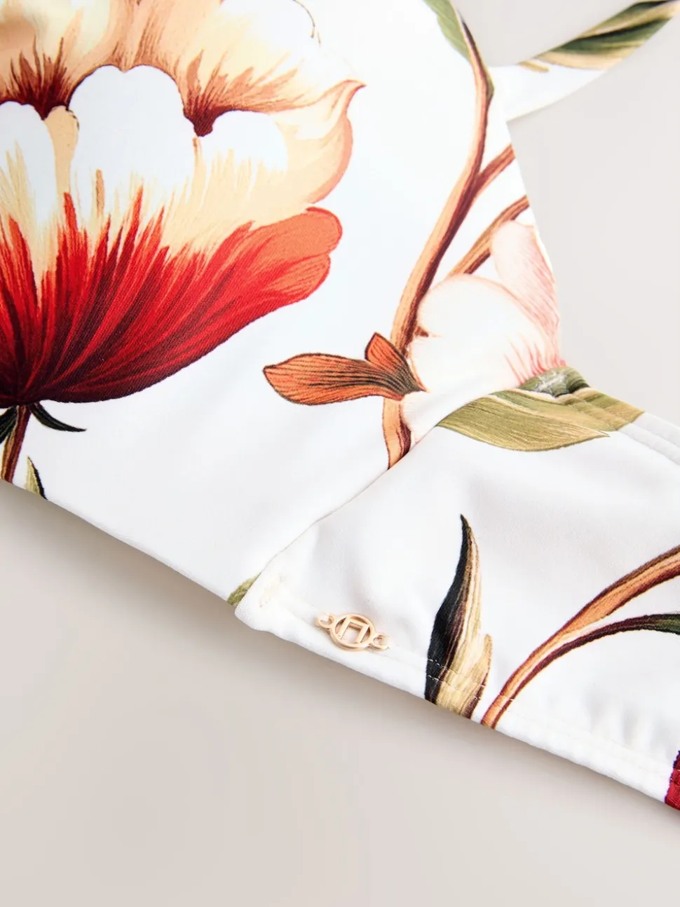 Wit en Rood Bloemen - Bandeaubikinitop met beugel
