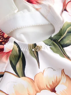 Wit en Rood Bloemen - Wrap Tummy Control Swimsuit