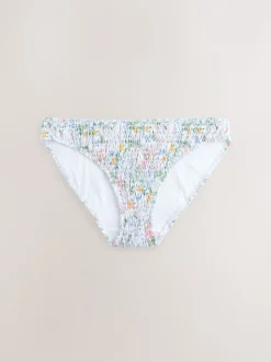 Wit gebloemd - Gerimpelde bikinislip met hoge taille