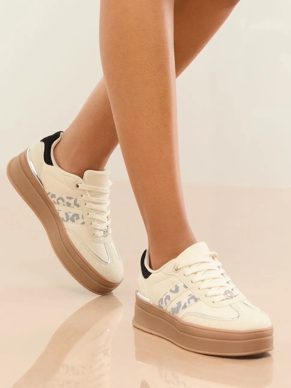 Wit met luipaardprint - Lipsy Print Side Stripe Chunky Gum Sports Trainers