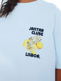 Wit/blauw - T-shirt met strandprint en grafische print