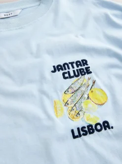 Wit/blauw - T-shirt met strandprint en grafische print