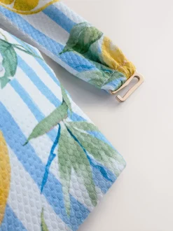 Wit/Blauw Piqué Strepen Citroenprint - Bandeaubikinitop met beugel