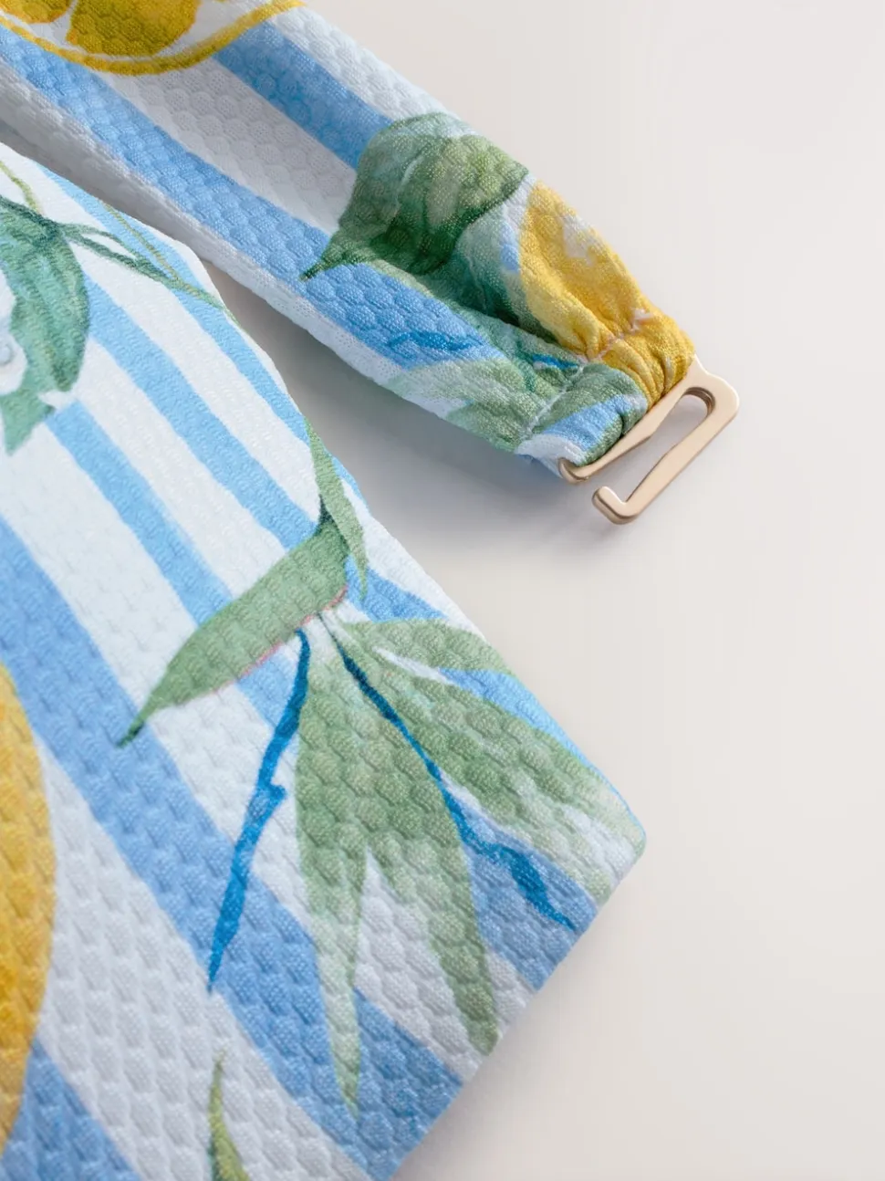 Wit/Blauw Piqué Strepen Citroenprint - Bandeaubikinitop met beugel