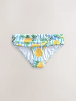 Wit/Blauw Piqué Strepen Citroenprint - Bikinibroekje met omgerolde bovenkant