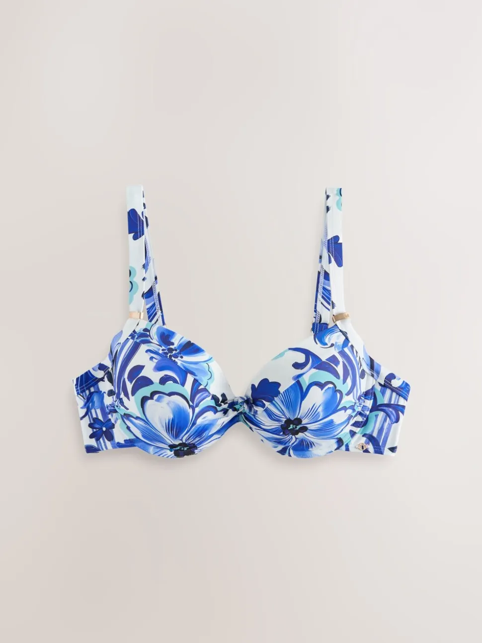 Wit/blauw porselein - Buikcorrigerende bikinitop met vulling en beugel