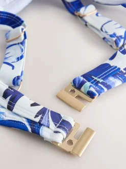 Wit/blauw porselein - Buikcorrigerende bikinitop met vulling en beugel