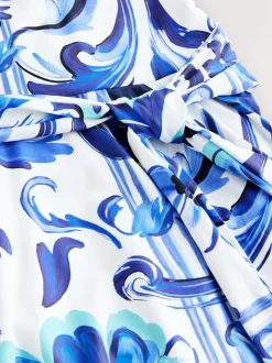 Wit/blauw porselein - Vormgevend, buikcorrigerend zwemjurk met rokje