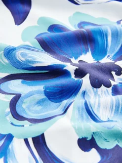 Wit/blauw porselein - Vormgevend, buikcorrigerend zwemjurk met rokje