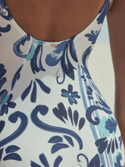 Wit/blauw porselein - Wrap Tummy Control Swimsuit