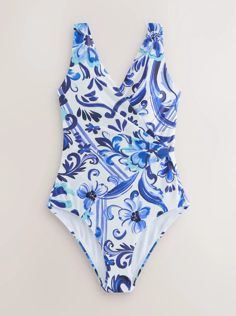 Wit/blauw porselein - Wrap Tummy Control Swimsuit