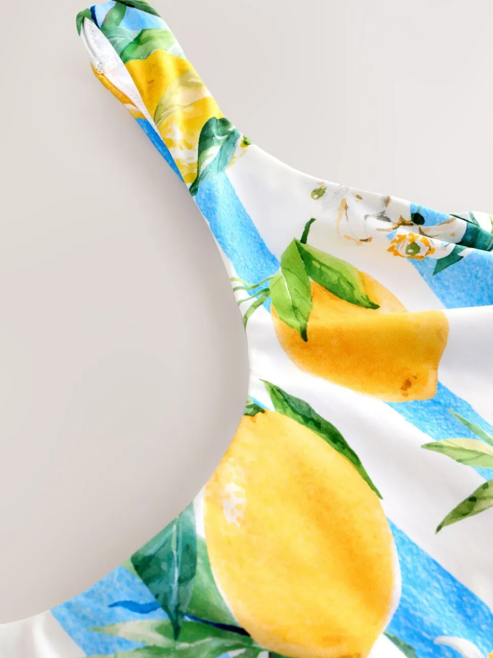 Wit/Blauw Strepen citroen Print - Buikcorrigerend DD+ badpak met beugels en ronde hals