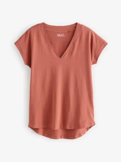 Wit/grijs/khaki/roest/bruin - Set van 5 T-shirts met V-hals en kapmouwen van 100% katoen