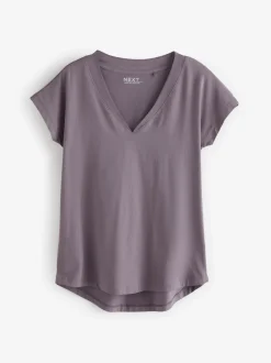 Wit/grijs/khaki/roest/bruin - Set van 5 T-shirts met V-hals en kapmouwen van 100% katoen