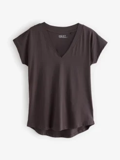 Wit/grijs/khaki/roest/bruin - Set van 5 T-shirts met V-hals en kapmouwen van 100% katoen