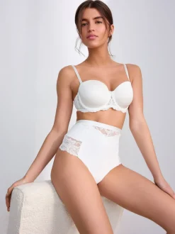 Wit/huidskleur - 2 Strings met licht buikcorrigerende hoge taille