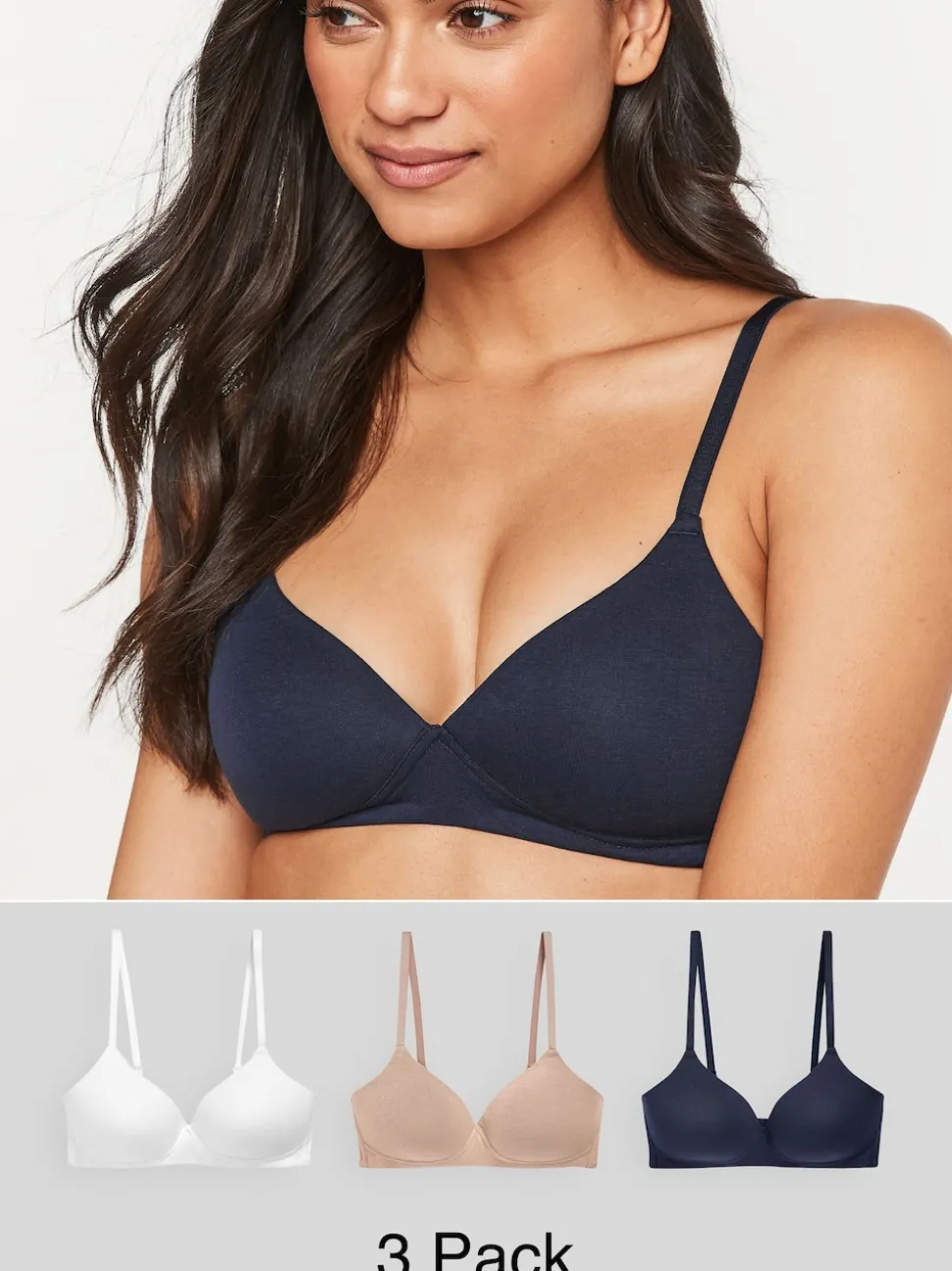 Wit/marineblauw/roze - Katoenmix ultiem comfort beha's verpakking van 3