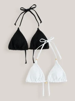 Wit/zwart - Gesmokte bikinitops met triangeldecolleté 2 stuks