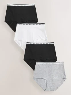 Wit/zwart/grijs - 4 Katoenen slipjes met logotailleband