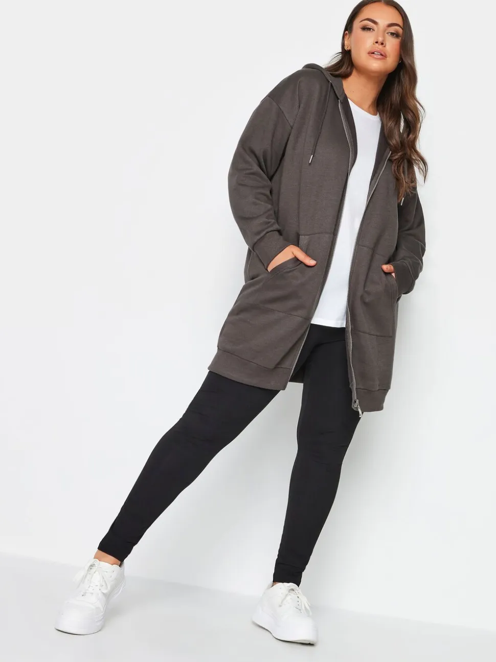 Yours - Curve - Lange hoody met rits