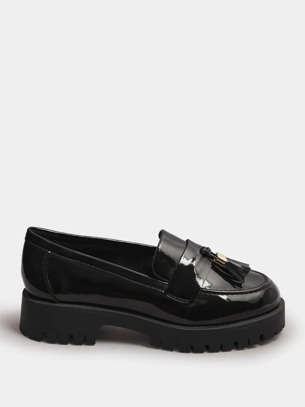 Yours Curve - Wijde lakleren loafers met kwastjes