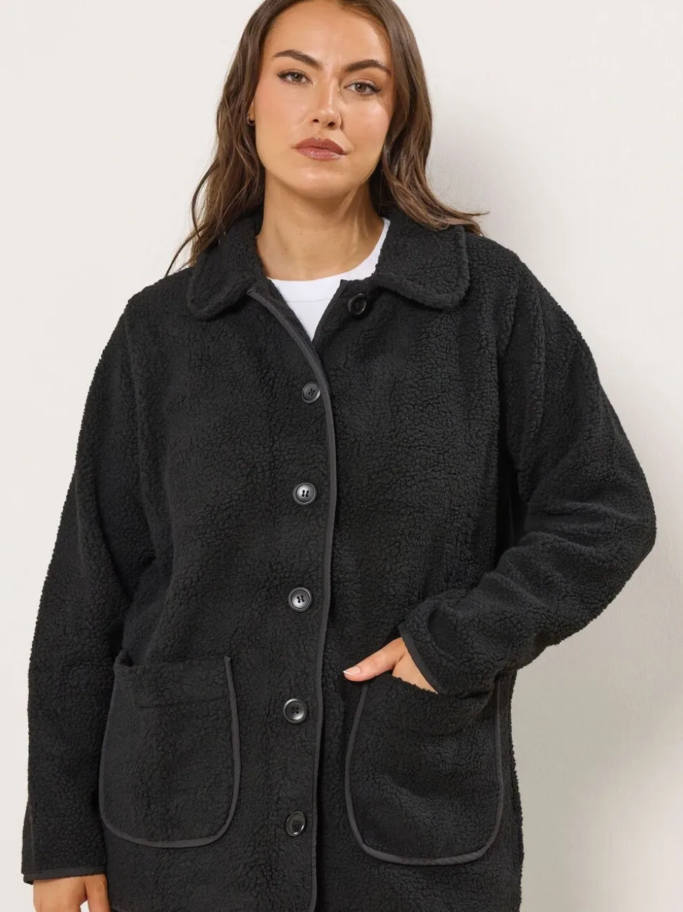 Yours Curve Button Front Teddy Fleece