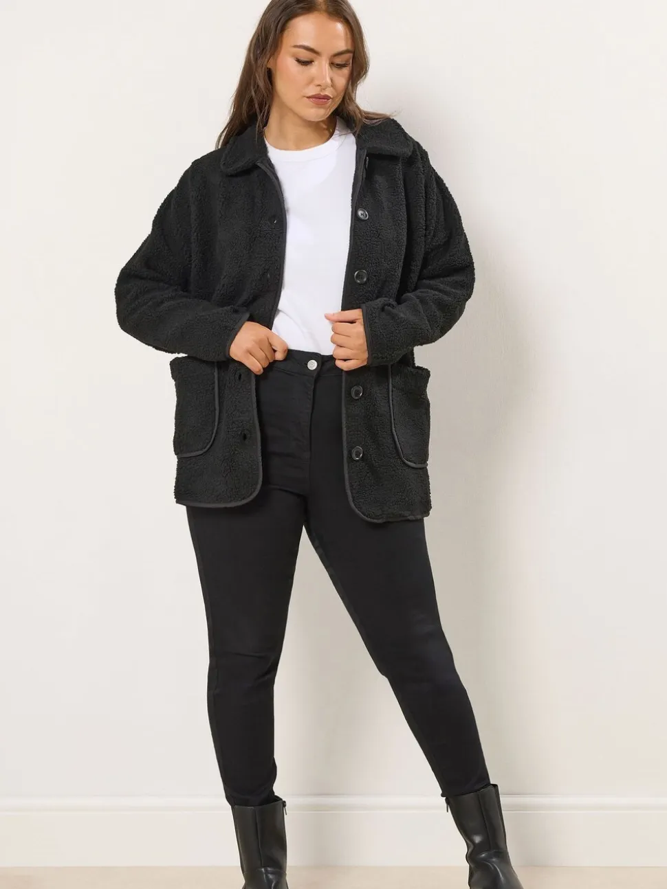 Yours Curve Button Front Teddy Fleece