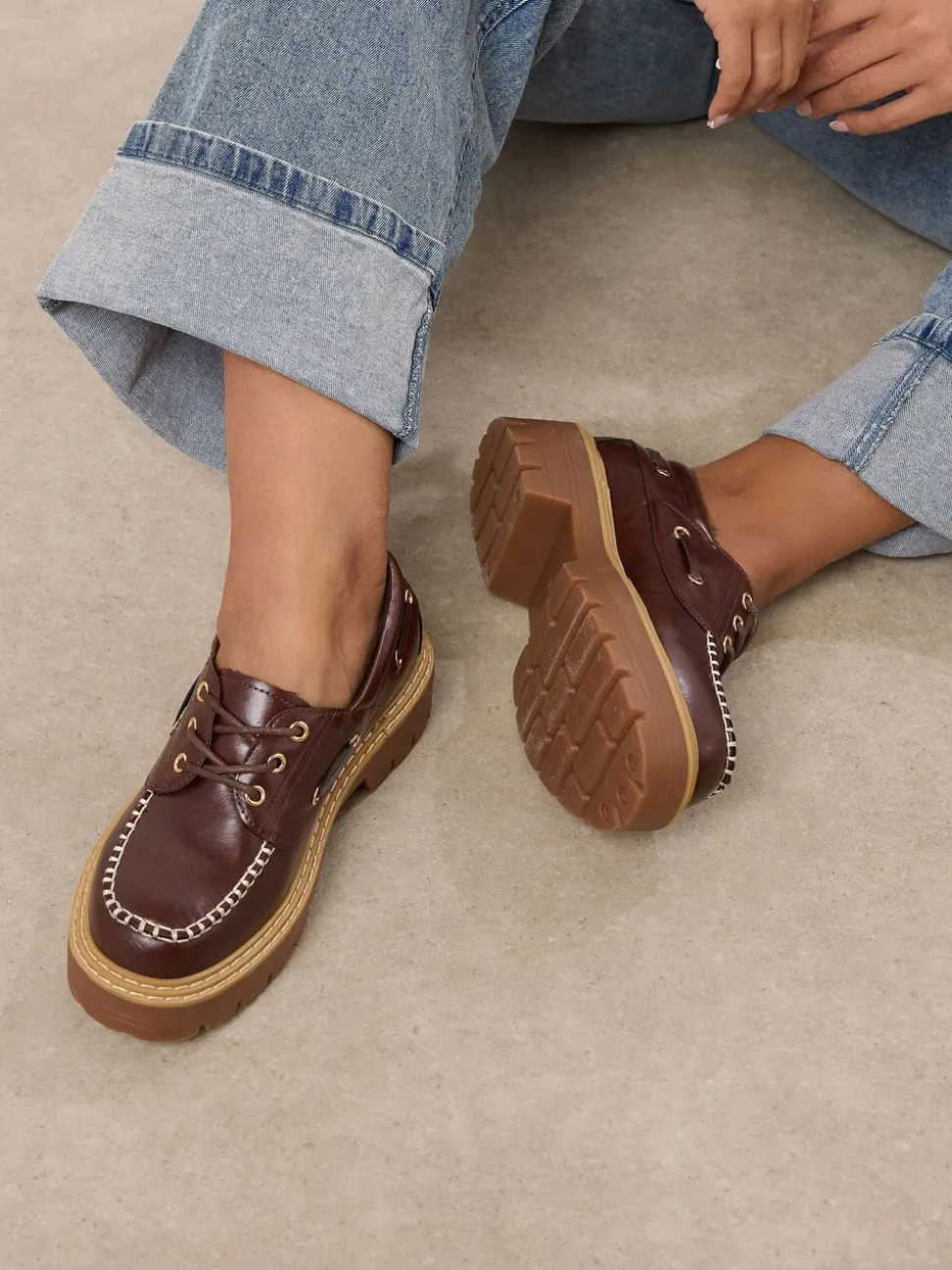 Yours Curve Extra Wide Fit Chunky Lace Up Boat Shoes