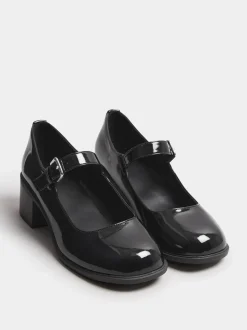 Yours Curve extra wijde pasvorm lakleren Mary Jane-schoenen met middenblokhak