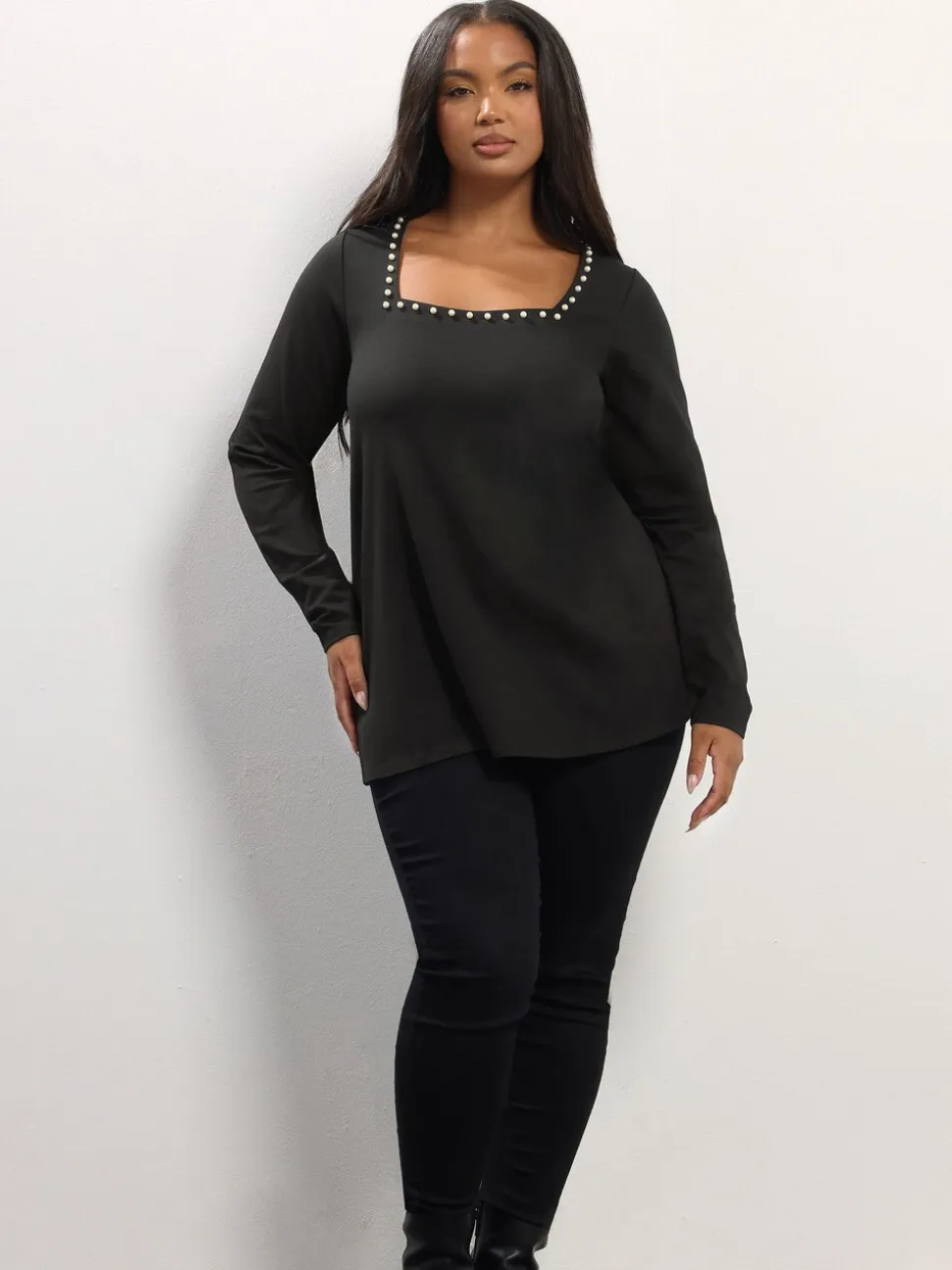 Yours Curve Long Sleeve Square Neck Swing Top