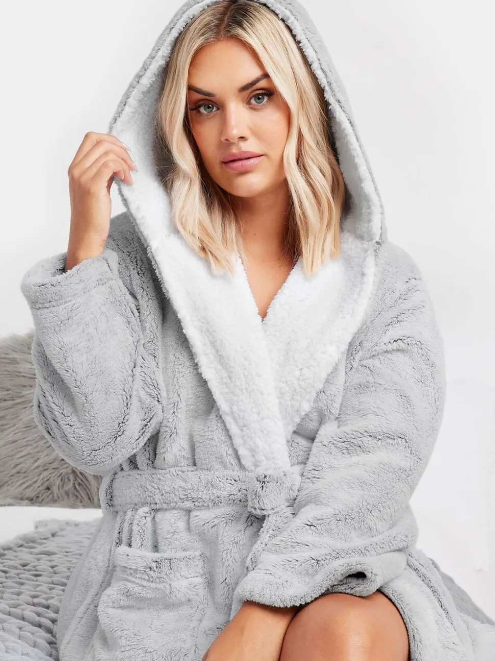 Yours Curve Maxi badjas Met capuchon