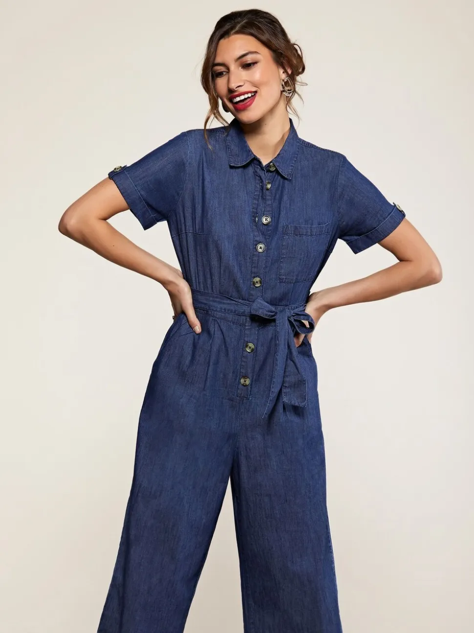 Yumi 100% Cotton Denim Button Jumpsuit