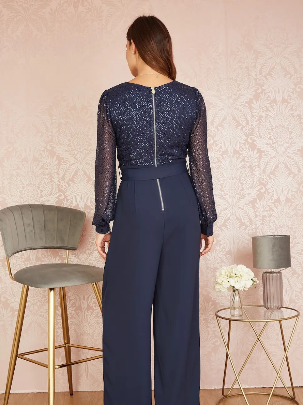 Yumi - Jumpsuit met lovertjes en lange mouwen